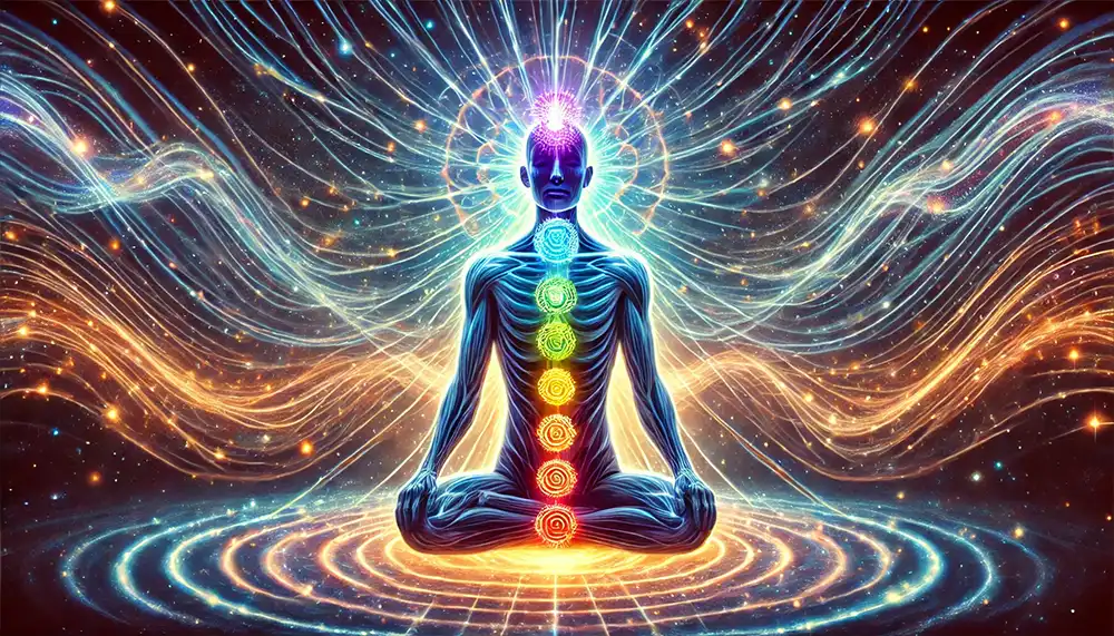 Ilustración del flujo de energía universal a través de los chakras